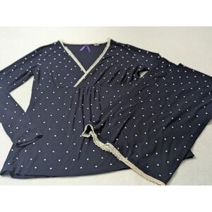Seraphine Pajamas Maternity Nursing Polka Dot Med Blue Lace Two Piece Top Pants